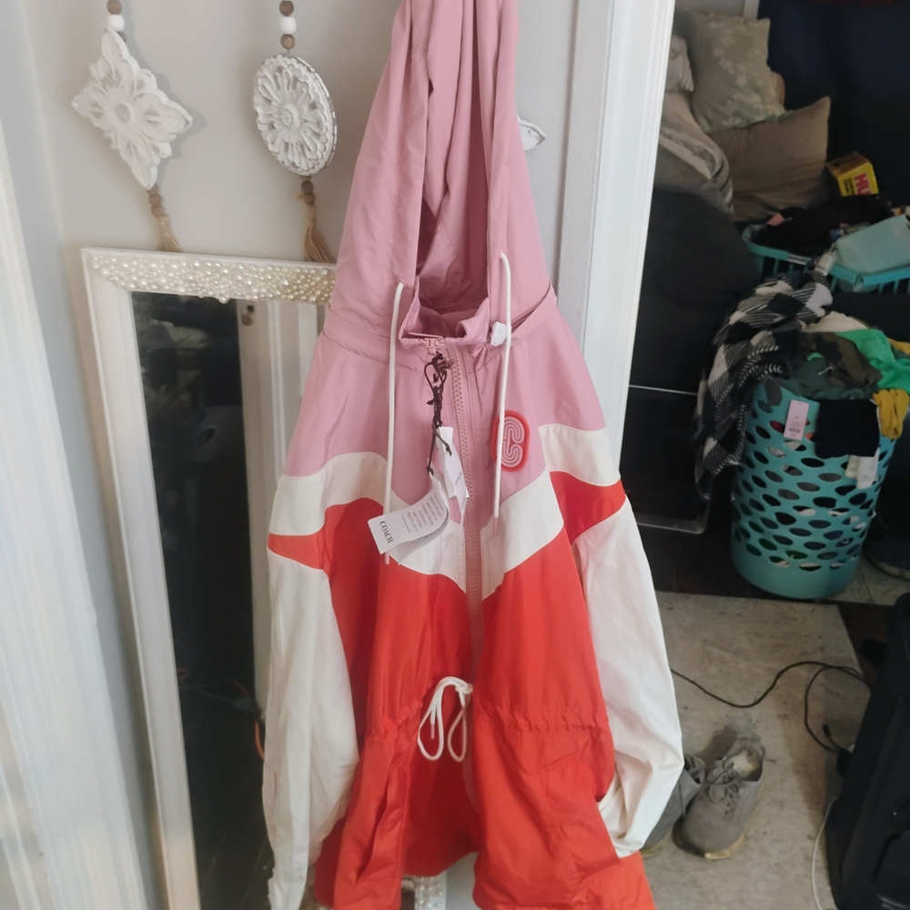 Coach Kids Colorblock Raincoat - Pink, Red, and White